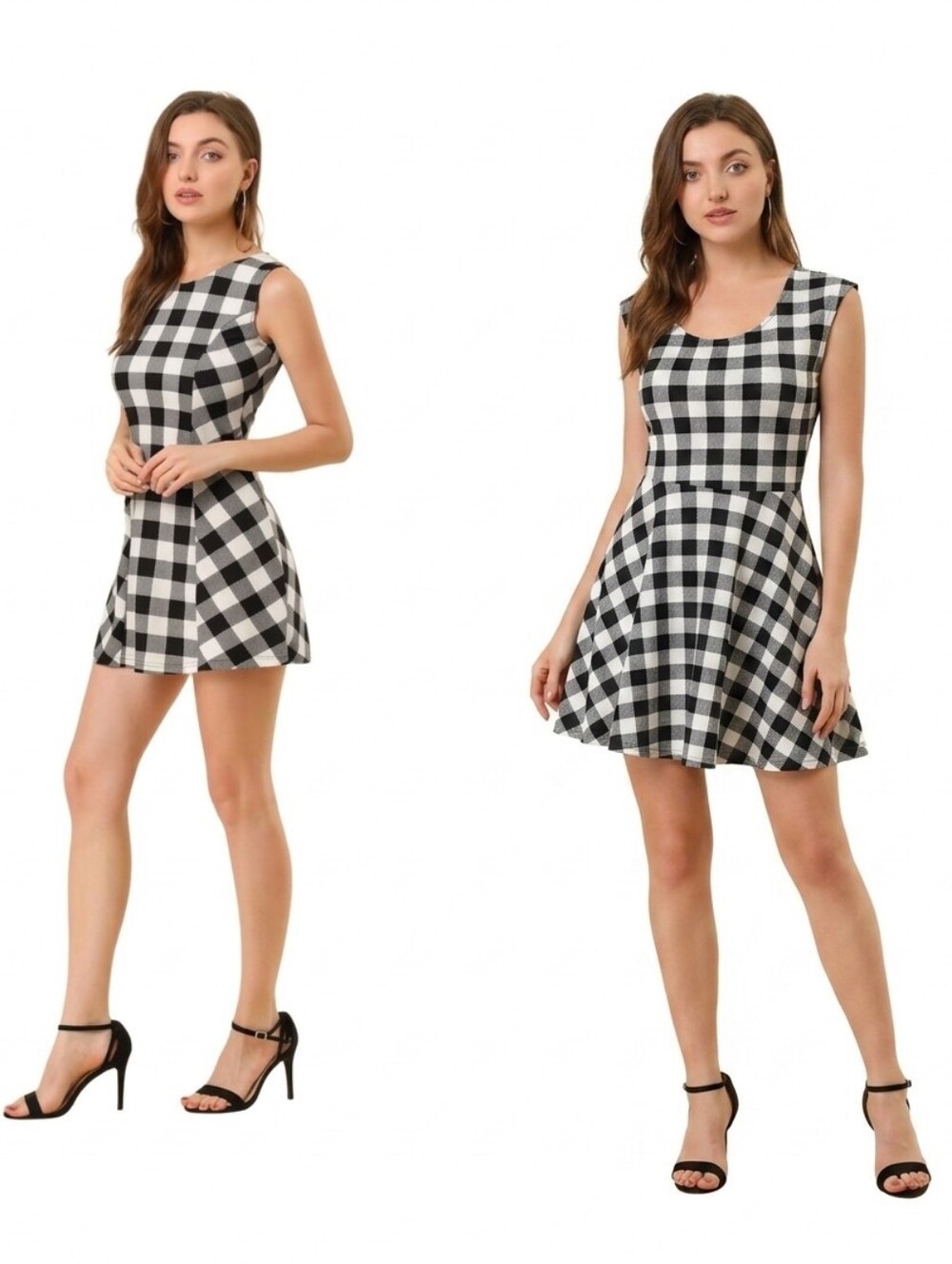 Rebel Sugar Women's Black/White Plaid Gingham Checks Cutout Skater Dress